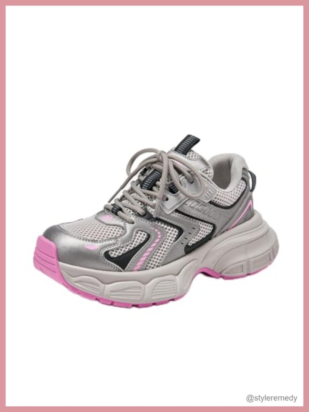 Chunky Platform Womens Walking Sneakers Synthetic Leather Mesh Lace-Up